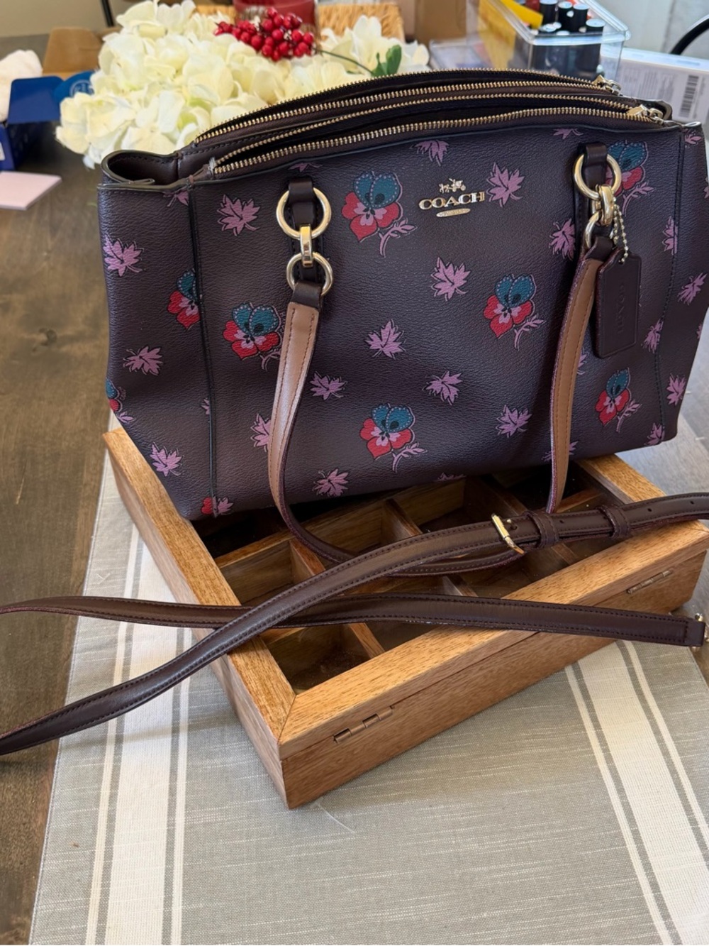 Coach Christie Carryall Floral Print Satchel Brown Multi F1792 Crossbody EUC - Picture 8 of 12